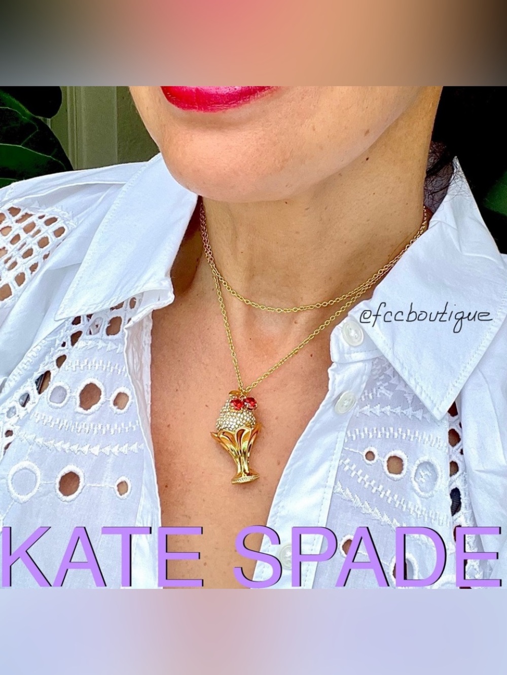 KATE SPADE Cherry ice cream long pendant necklace in gold